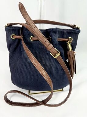 Michael Kors Small Navy Blue Canvas Drawstring Crossbody Bag